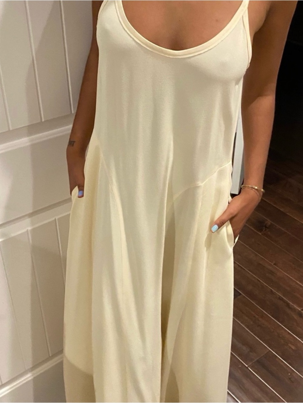 Helmet Lang Butter Yellow spaghetti strap dress with Pockets